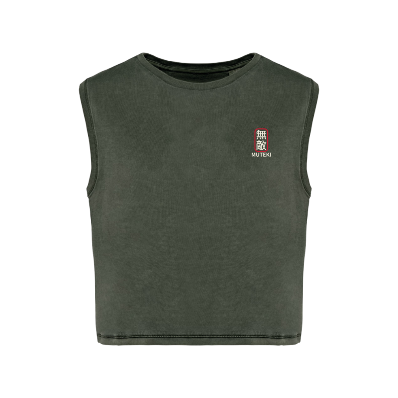 Crops top écoresponsable sans manche - Kaki