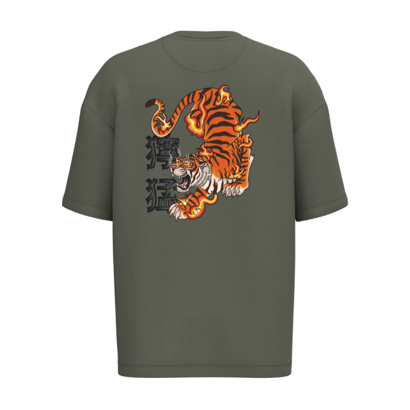 T-shirt écoresponsable oversize - Kaki - Tigre Domo