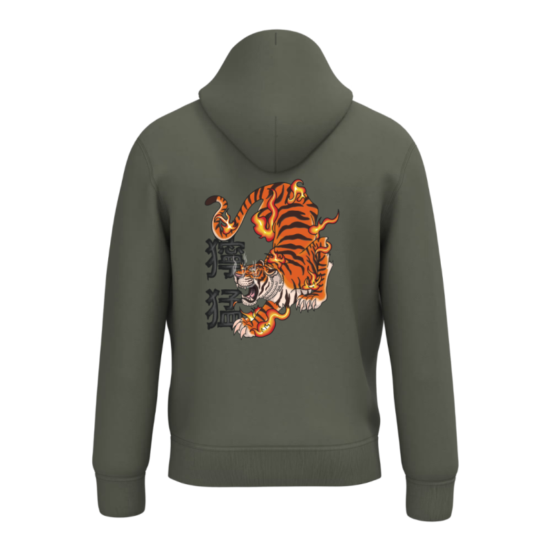Sweat-shirt écoresponsable à capuche - Kaki - Tigre Domo
