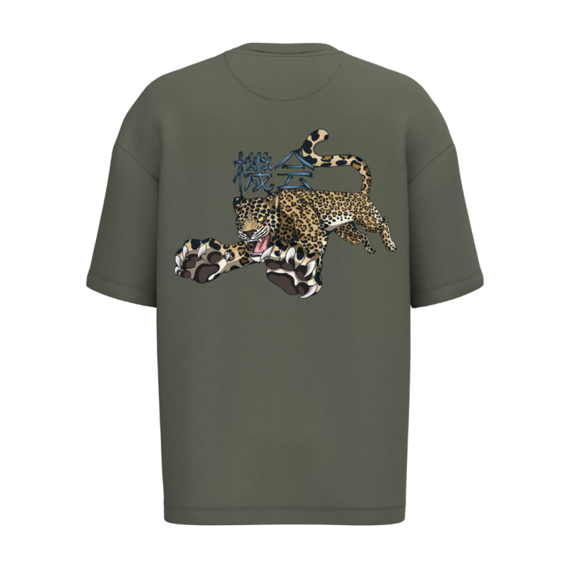 T-shirt écoresponsable oversize - Kaki - Leopard KIKAI