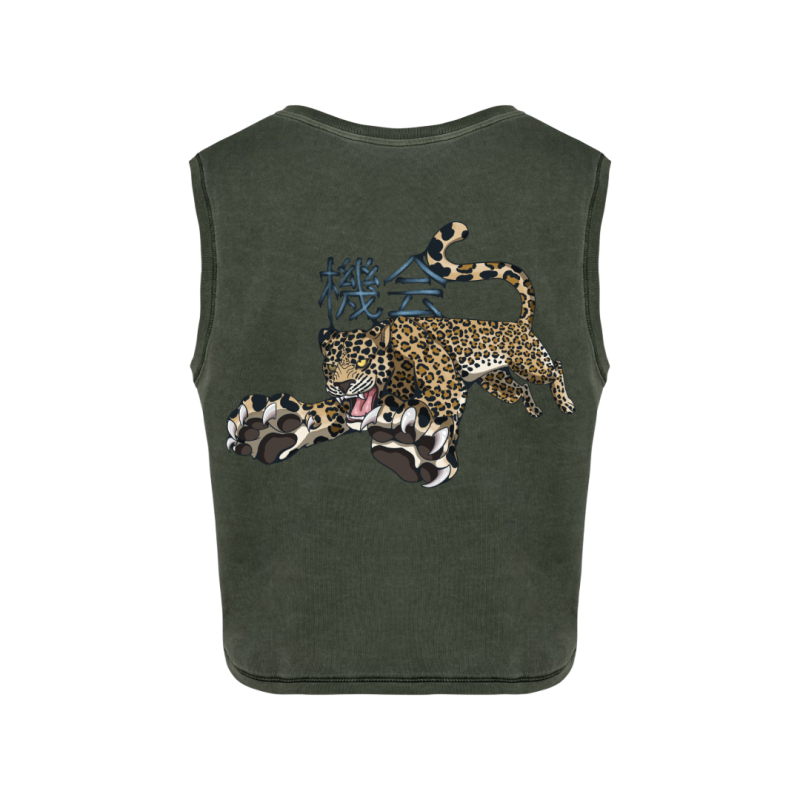 Crops top écoresponsable sans manche - Kaki - Leopard KIKAI